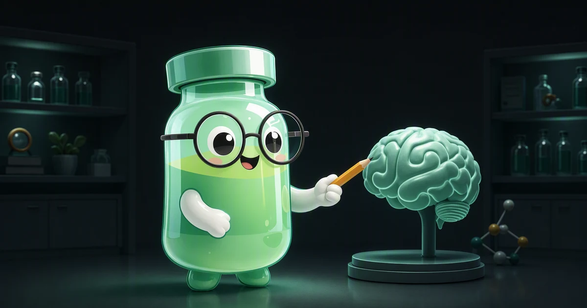 Cognitive peptide explorer: peptide vial mascot exploring brain enhancement compounds