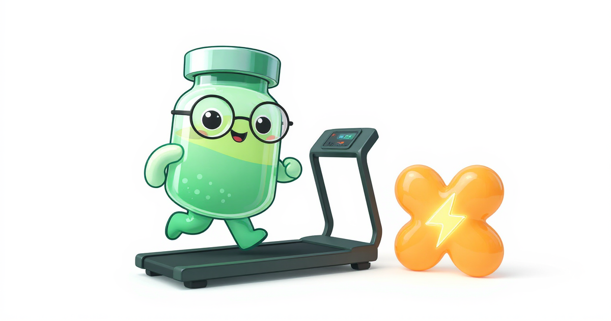 exercise-mimic peptide explorer -- peptide vial mascot with exercise and fitness compounds