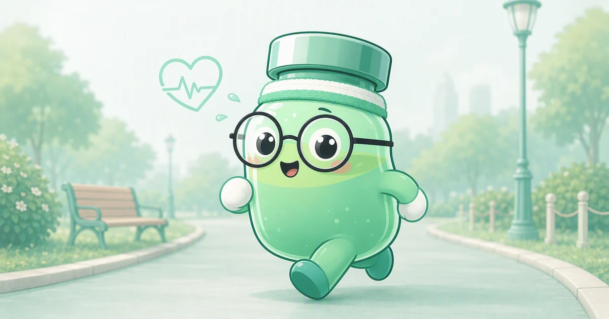 La mascota Blorb sin aliento después del cardio intenso, secándose el sudor de la frente