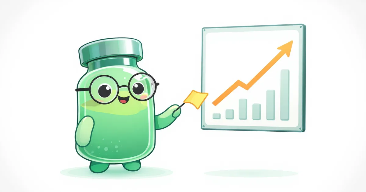the peptide craze explained -- peptide vial mascot pointing at a rising trend chart