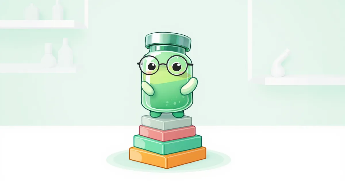 peptide stack builder -- peptide vial mascot on stacked colored blocks