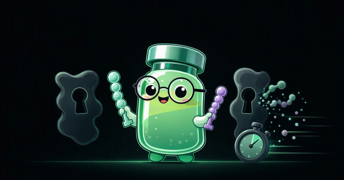 Enkephalin peptide vial mascot illustration
