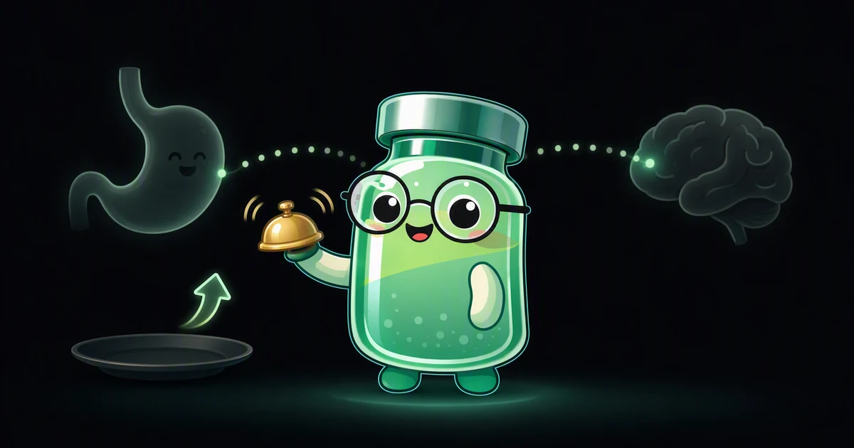Ghrelin peptide vial mascot illustration