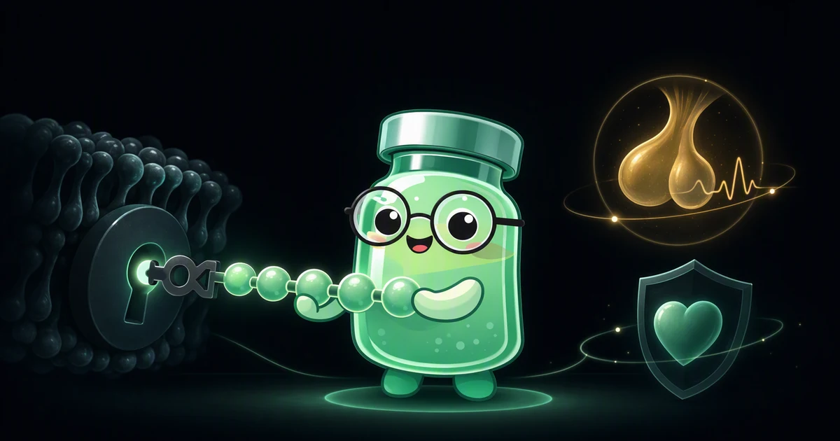Hexarelin peptide vial mascot illustration