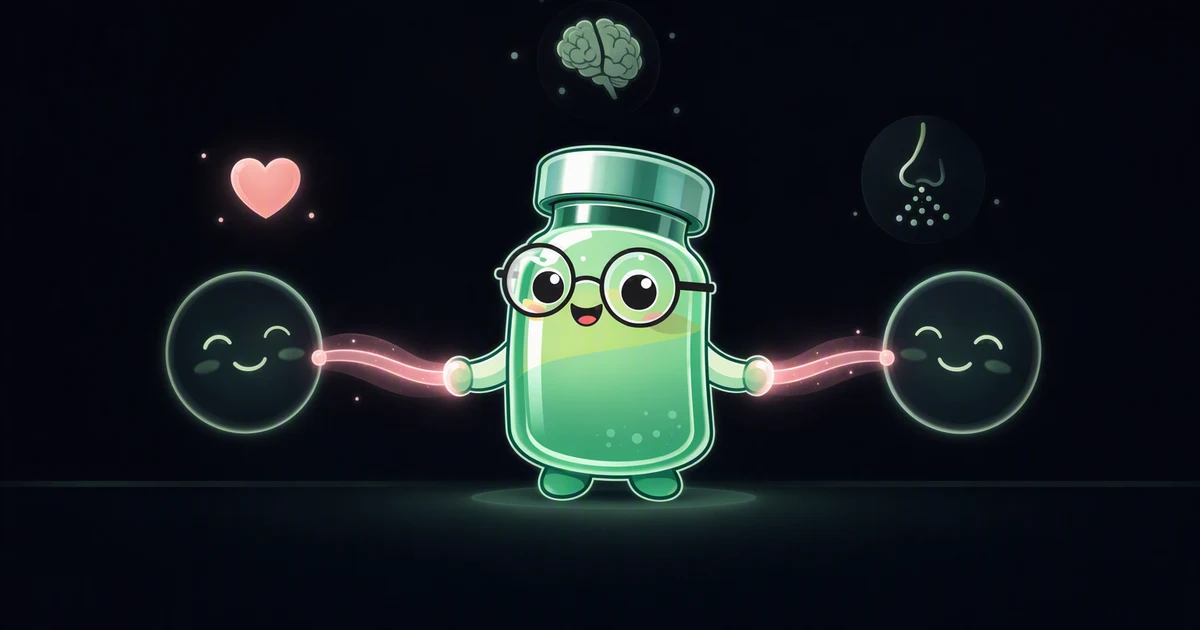 Oxytocin peptide vial mascot illustration