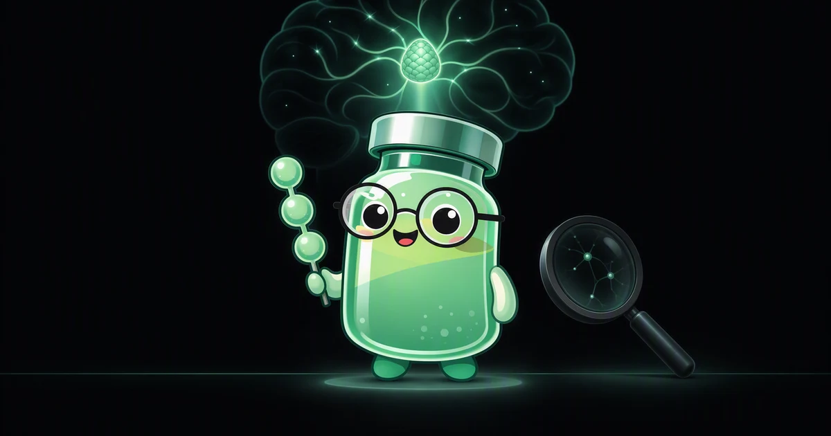 Pinealon peptide vial mascot illustration