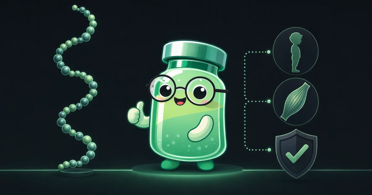 Somatropin peptide vial mascot illustration
