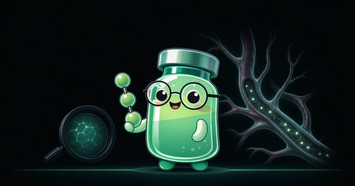 Vesugen peptide vial mascot illustration
