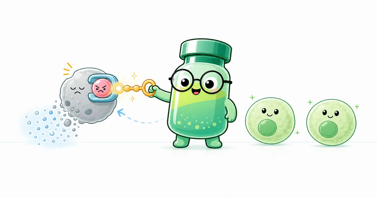FOXO4-DRI peptide vial mascot illustration