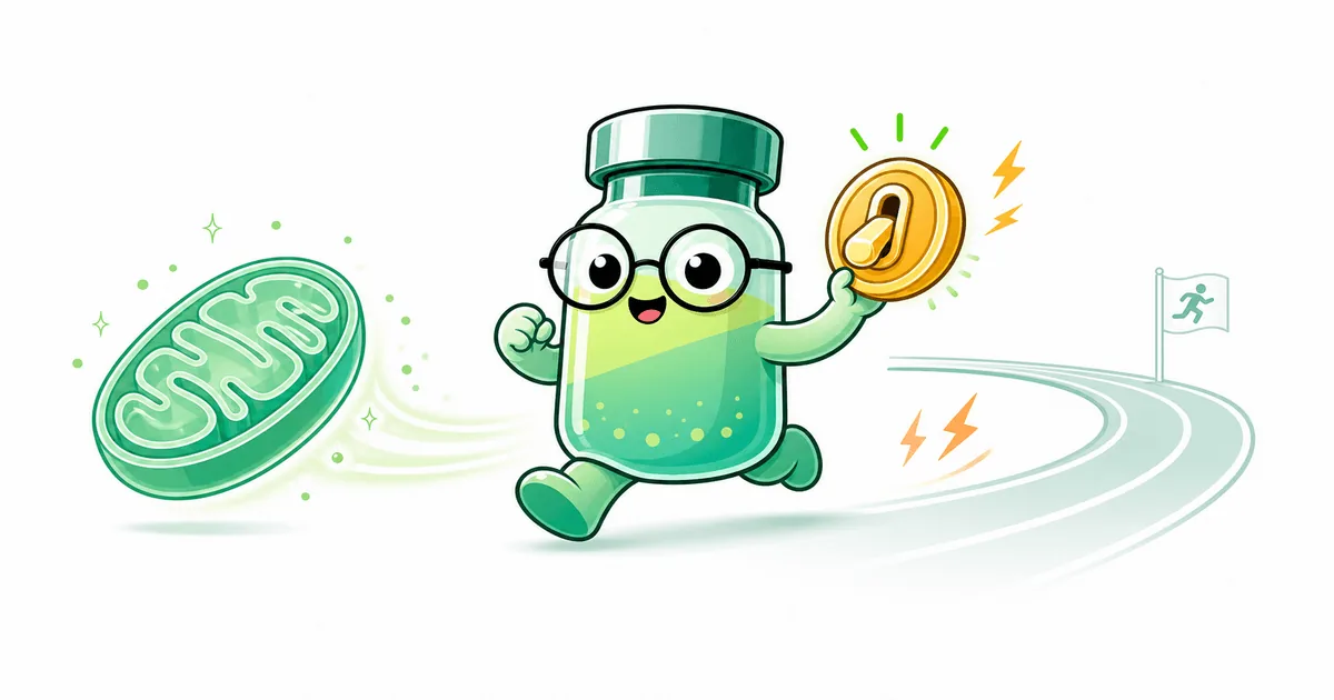 MOTS-c peptide vial mascot illustration