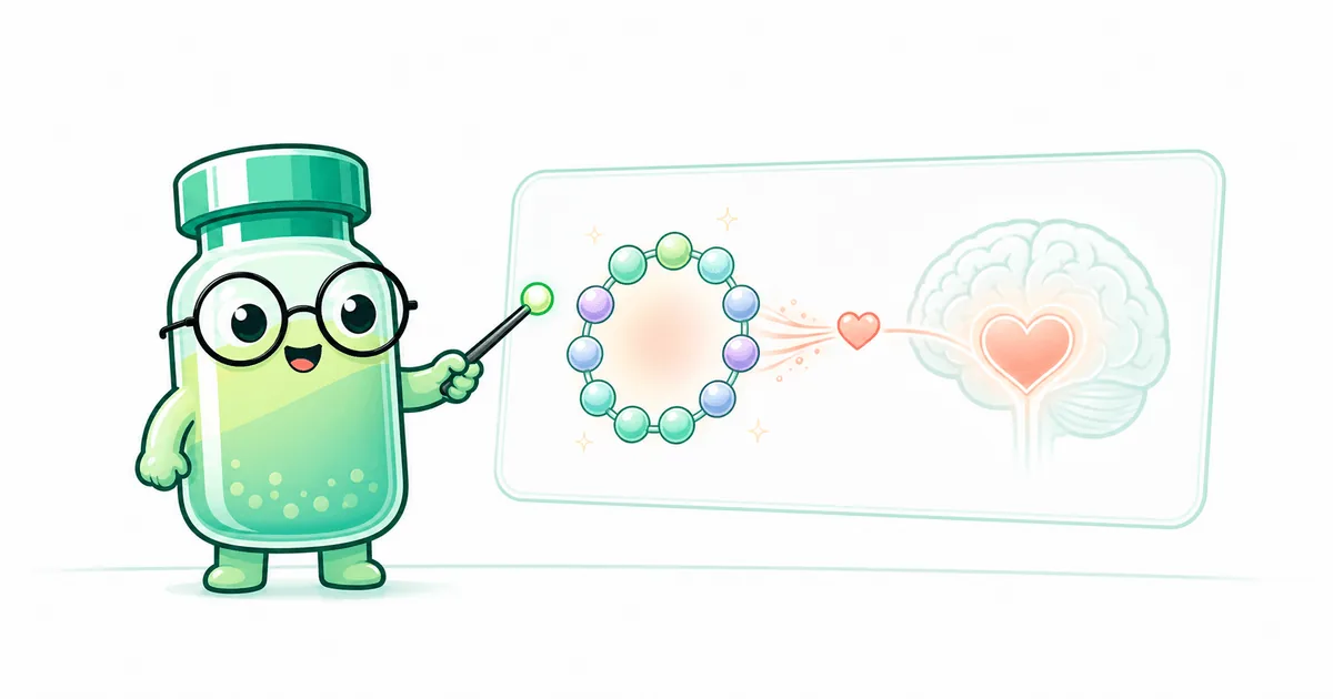 PT-141 peptide vial mascot illustration