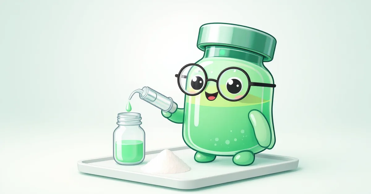 peptide reconstitution guide -- peptide vial mascot with syringe and vial on mat